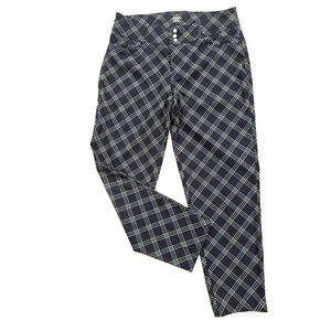 Jofit Golf Pants Women's 8 Navy-Blue Green Plaid Straight Ankle Stretch Pockets